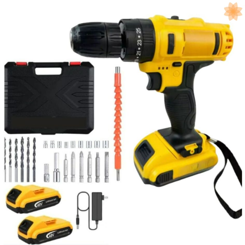 Taladro Amarillo 2 Baterias inalambrico